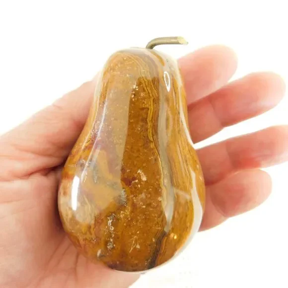 Vintage Marble Stone Pears, Polished Fruit Hand Carved Lot of 2 Pakistan Heavy - Picture 5 of 8